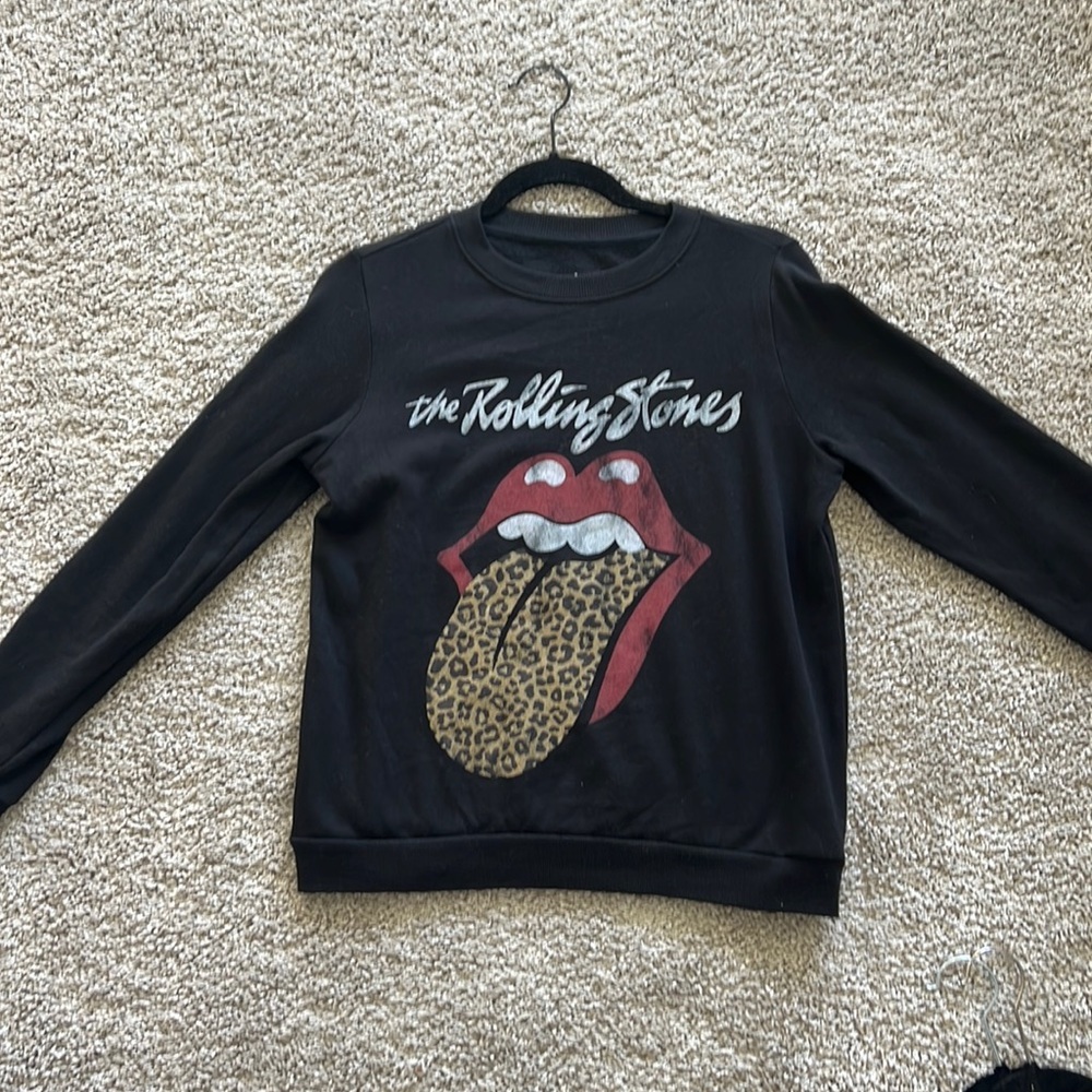 Urban outfitters Rolling Stones leopard print black sweatshirt Crew long sleeve